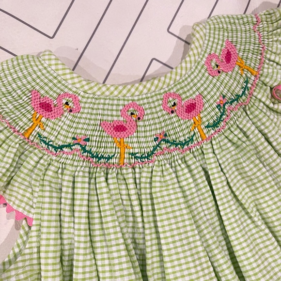 NWT Southern Sunshine Gingham Smocked Flamingo Dress - Picture 5 of 13